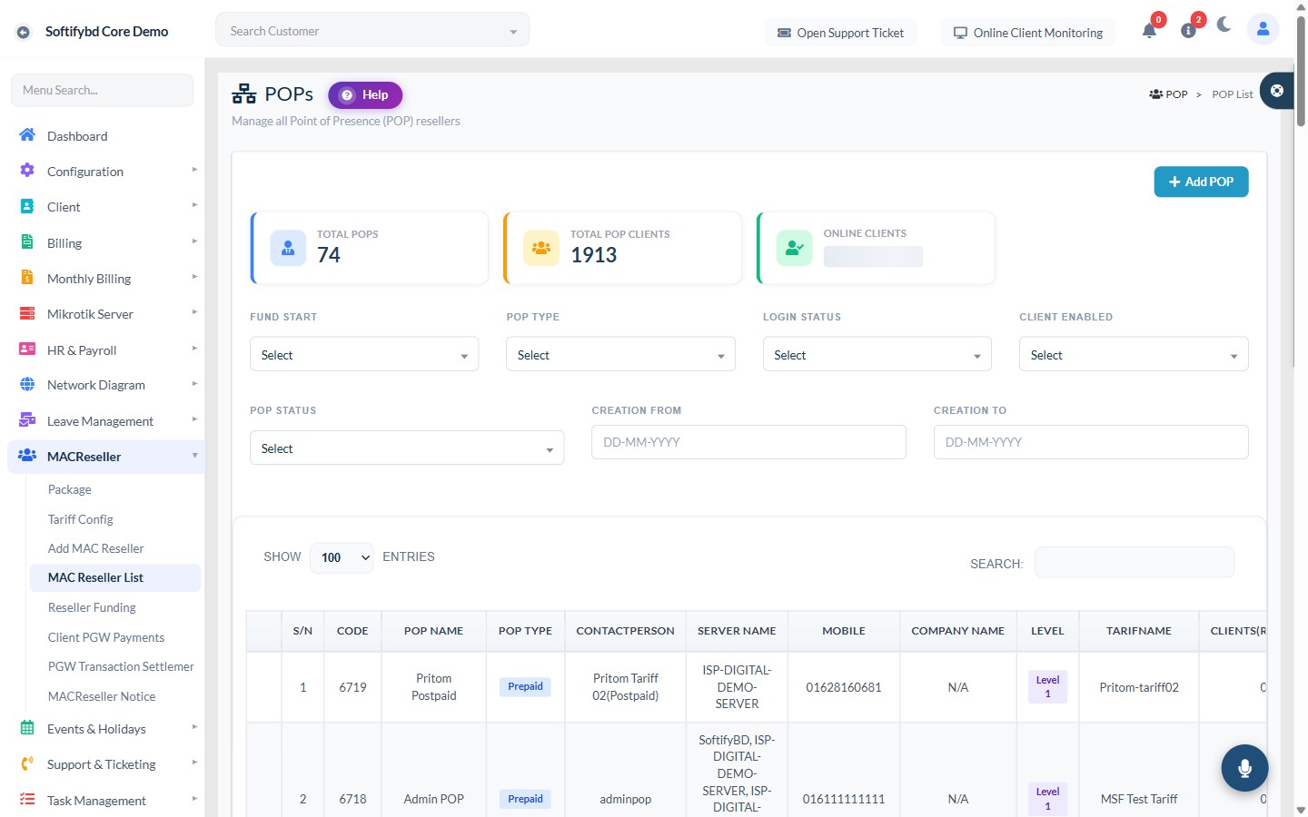 Each reseller is a fully isolated sub-ISP